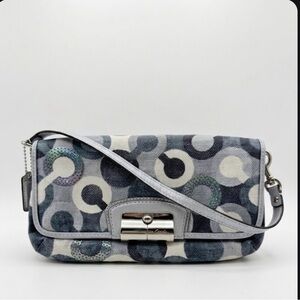 Coach Poppy Sequin 3D Op Art Canvas Bag - Blue/Grey/Silver